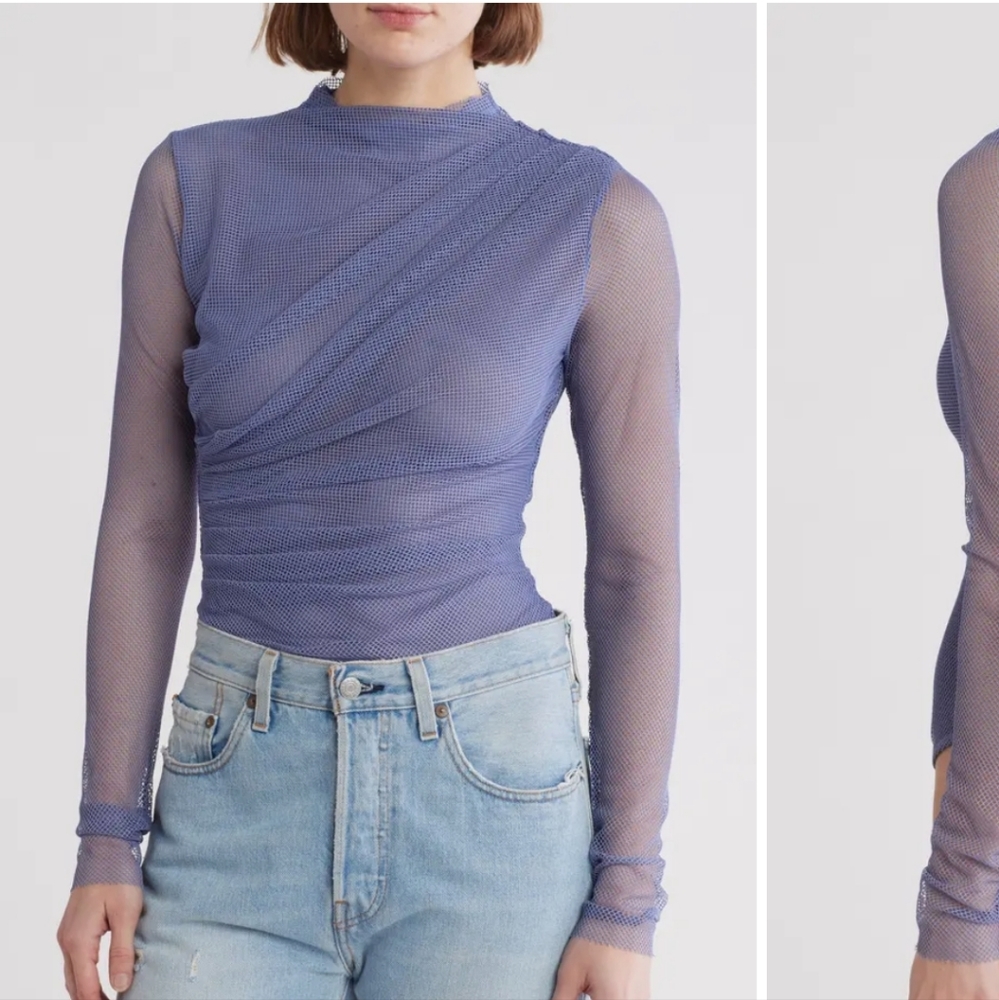 Blue Mesh Long Sleeve Top